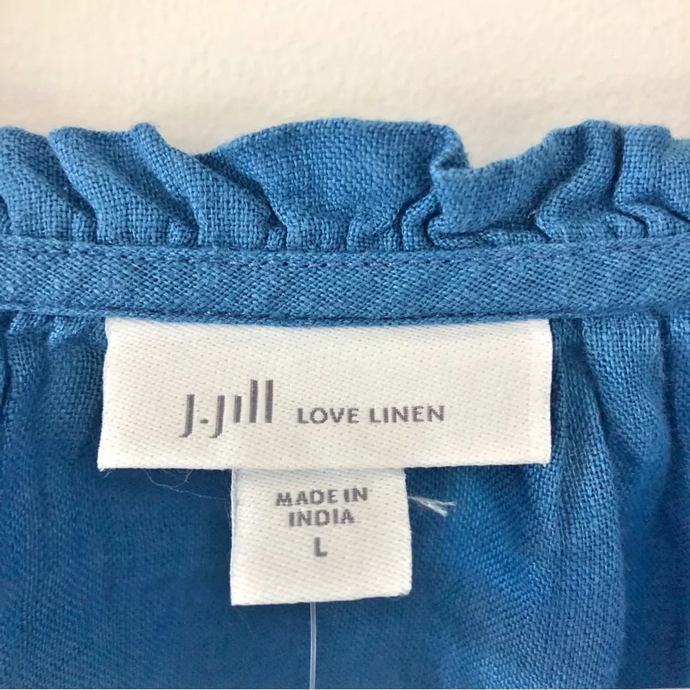 NWT J. Jill Relaxed Linen Peasant Top Cerulean Blue Size L Lagenlook - Picture 5 of 9